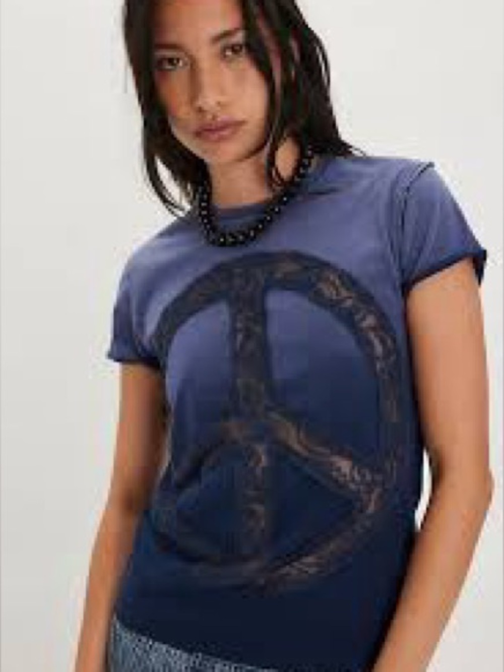 Tricia Fix Indigo Blue Embroidered Peace Tee size L